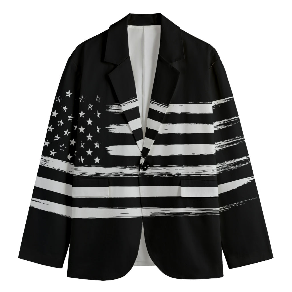 Black And White USA Flag Print Men's Cotton Blazer