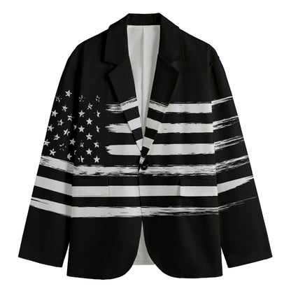 Black And White USA Flag Print Men's Cotton Blazer
