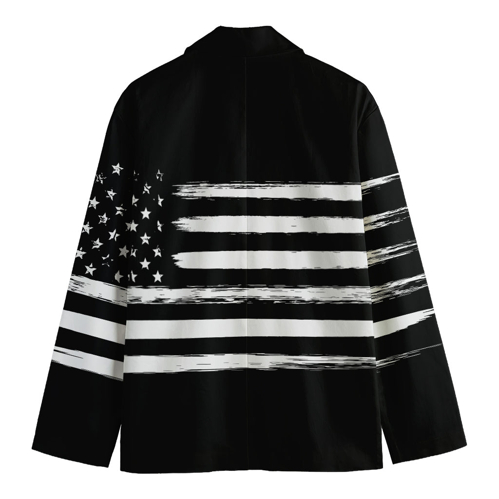 Black And White USA Flag Print Men's Cotton Blazer
