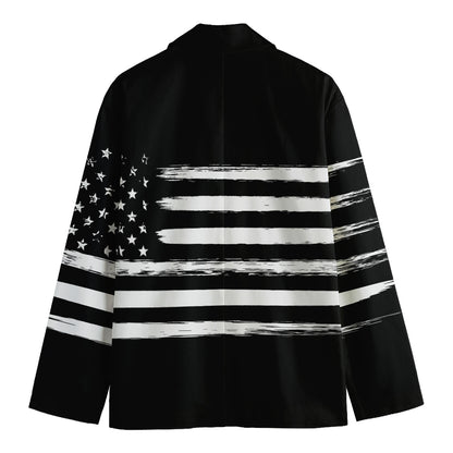 Black And White USA Flag Print Men's Cotton Blazer