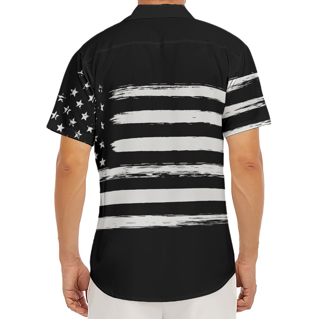 Black And White USA Flag Print Men's Deep V-Neck Shirt