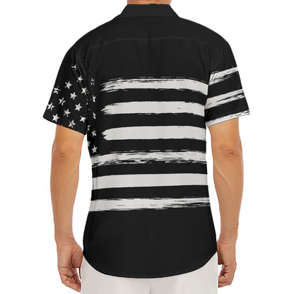 Black And White USA Flag Print Men's Deep V-Neck Shirt