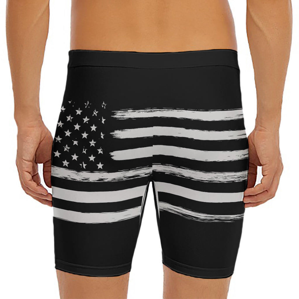 Black And White USA Flag Print Men's Long Boxer Briefs