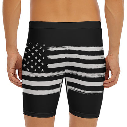 Black And White USA Flag Print Men's Long Boxer Briefs