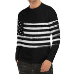 Black And White USA Flag Print Men's Long Sleeve Rash Guard