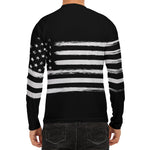 Black And White USA Flag Print Men's Long Sleeve Rash Guard