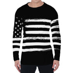 Black And White USA Flag Print Men's Long Sleeve T-Shirt
