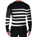 Black And White USA Flag Print Men's Long Sleeve T-Shirt