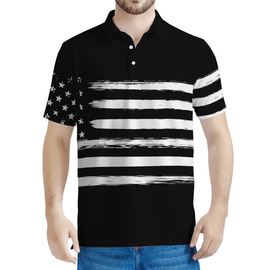 Black And White USA Flag Print Men's Polo Shirt
