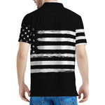 Black And White USA Flag Print Men's Polo Shirt