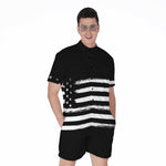 Black And White USA Flag Print Men's Rompers