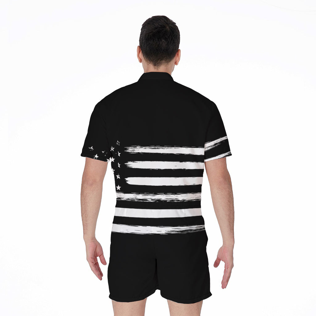 Black And White USA Flag Print Men's Rompers