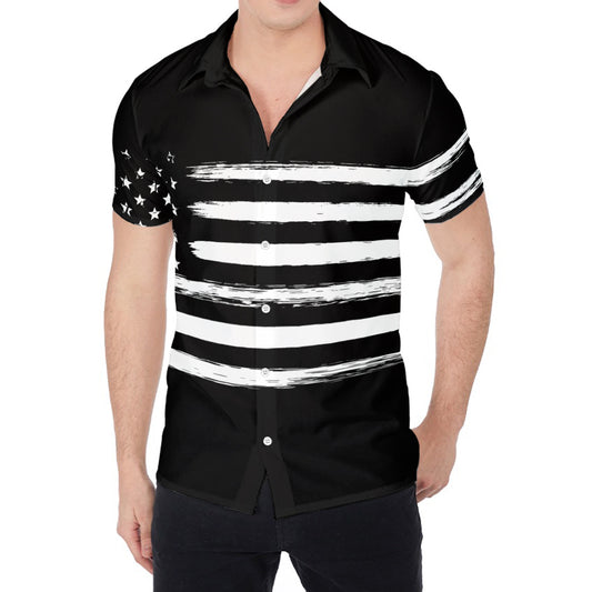Black And White USA Flag Print Men's Shirt