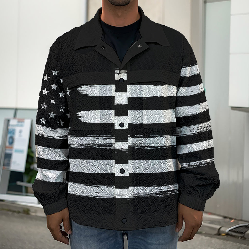 Black And White USA Flag Print Men's Shirt Jacket