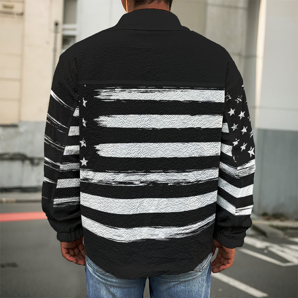 Black And White USA Flag Print Men's Shirt Jacket