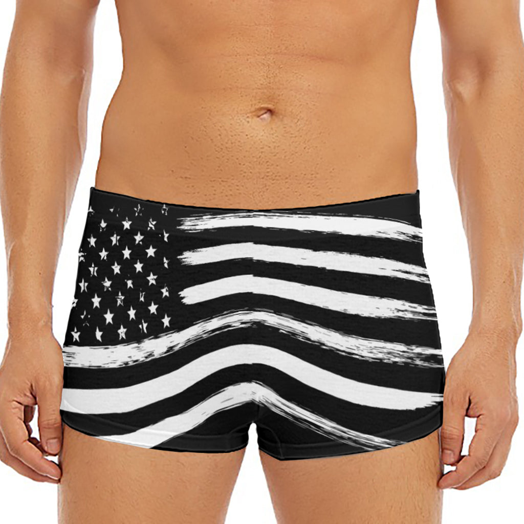 Black And White USA Flag Print Men's Short Boxer Briefs