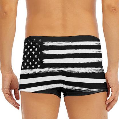 Black And White USA Flag Print Men's Short Boxer Briefs