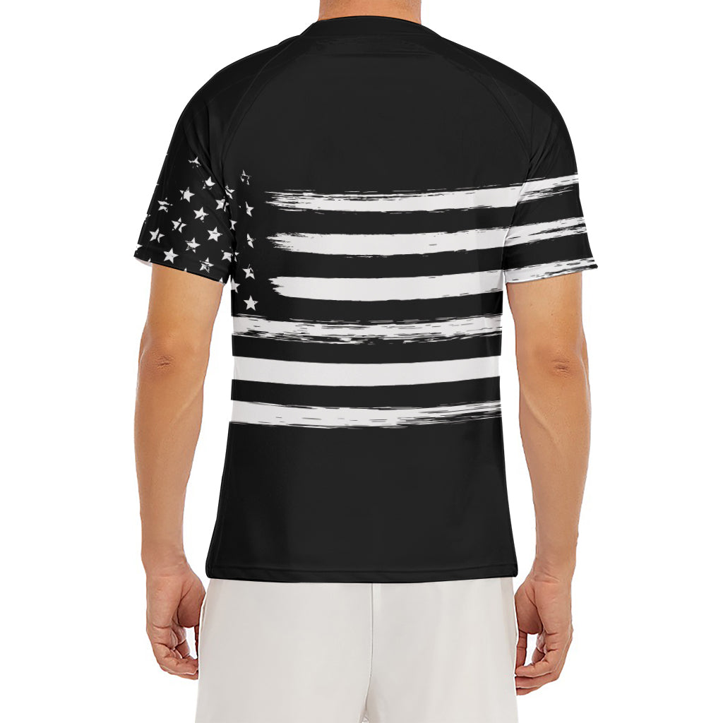 Black And White USA Flag Print Men's Short Sleeve Rash Guard