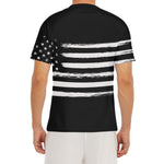 Black And White USA Flag Print Men's Short Sleeve Rash Guard