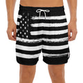 Black And White USA Flag Print Men's Split Running Shorts