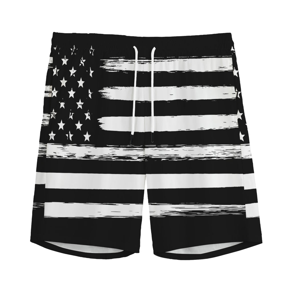 Black And White USA Flag Print Men's Sports Shorts
