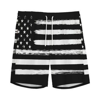 Black And White USA Flag Print Men's Sports Shorts