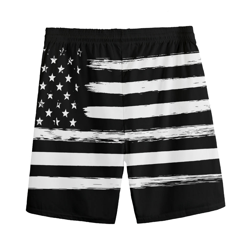 Black And White USA Flag Print Men's Sports Shorts