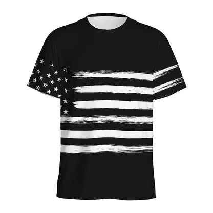 Black And White USA Flag Print Men's Sports T-Shirt