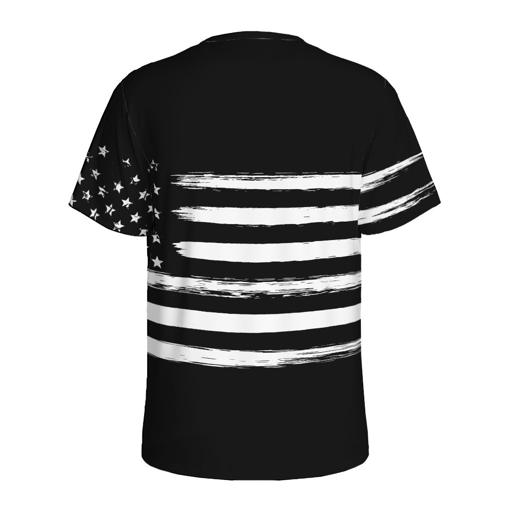 Black And White USA Flag Print Men's Sports T-Shirt