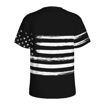 Black And White USA Flag Print Men's Sports T-Shirt
