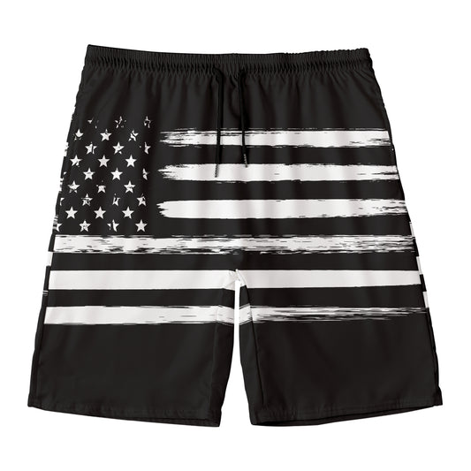 Black And White USA Flag Print Men's Swim Trunks