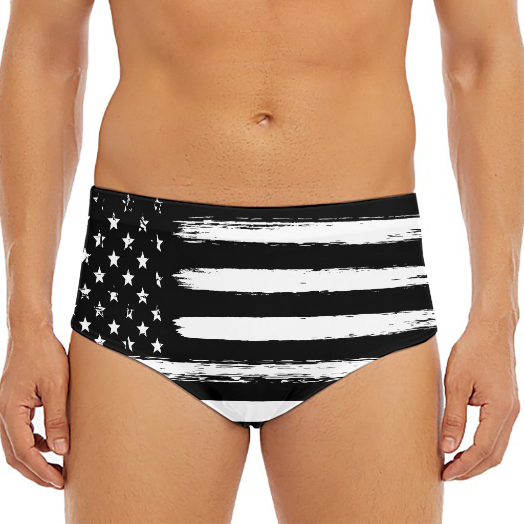 Black And White USA Flag Print Men's Triangle Swim Briefs