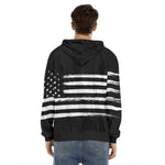 Black And White USA Flag Print Men's Velvet Pullover Hoodie