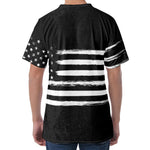 Black And White USA Flag Print Men's Velvet T-Shirt