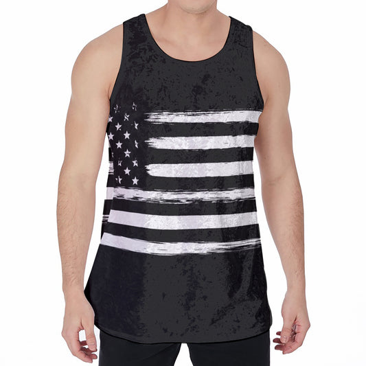 Black And White USA Flag Print Men's Velvet Tank Top