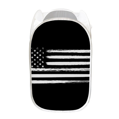 Black And White USA Flag Print Mesh Laundry Hamper