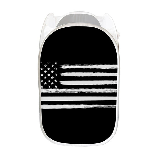 Black And White USA Flag Print Mesh Laundry Hamper