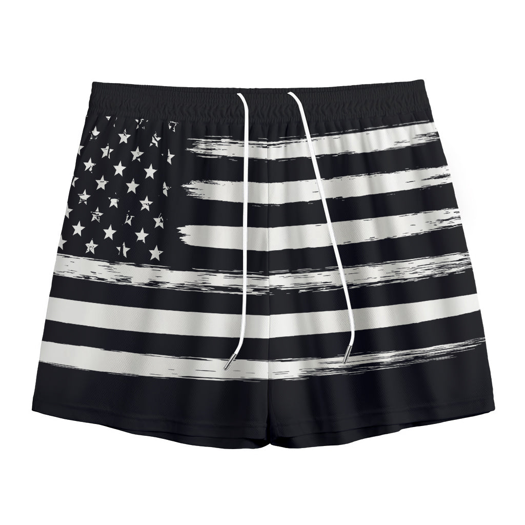 Black And White USA Flag Print Mesh Shorts