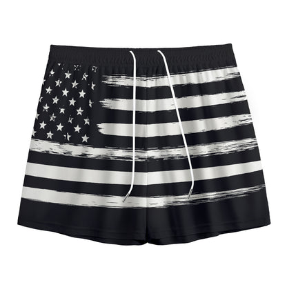 Black And White USA Flag Print Mesh Shorts