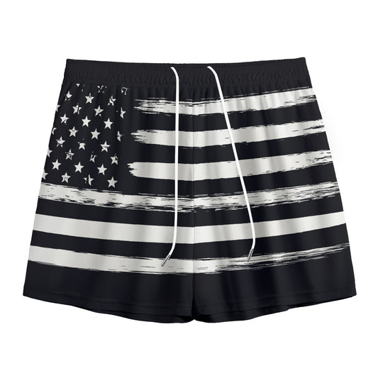 Black And White USA Flag Print Mesh Shorts