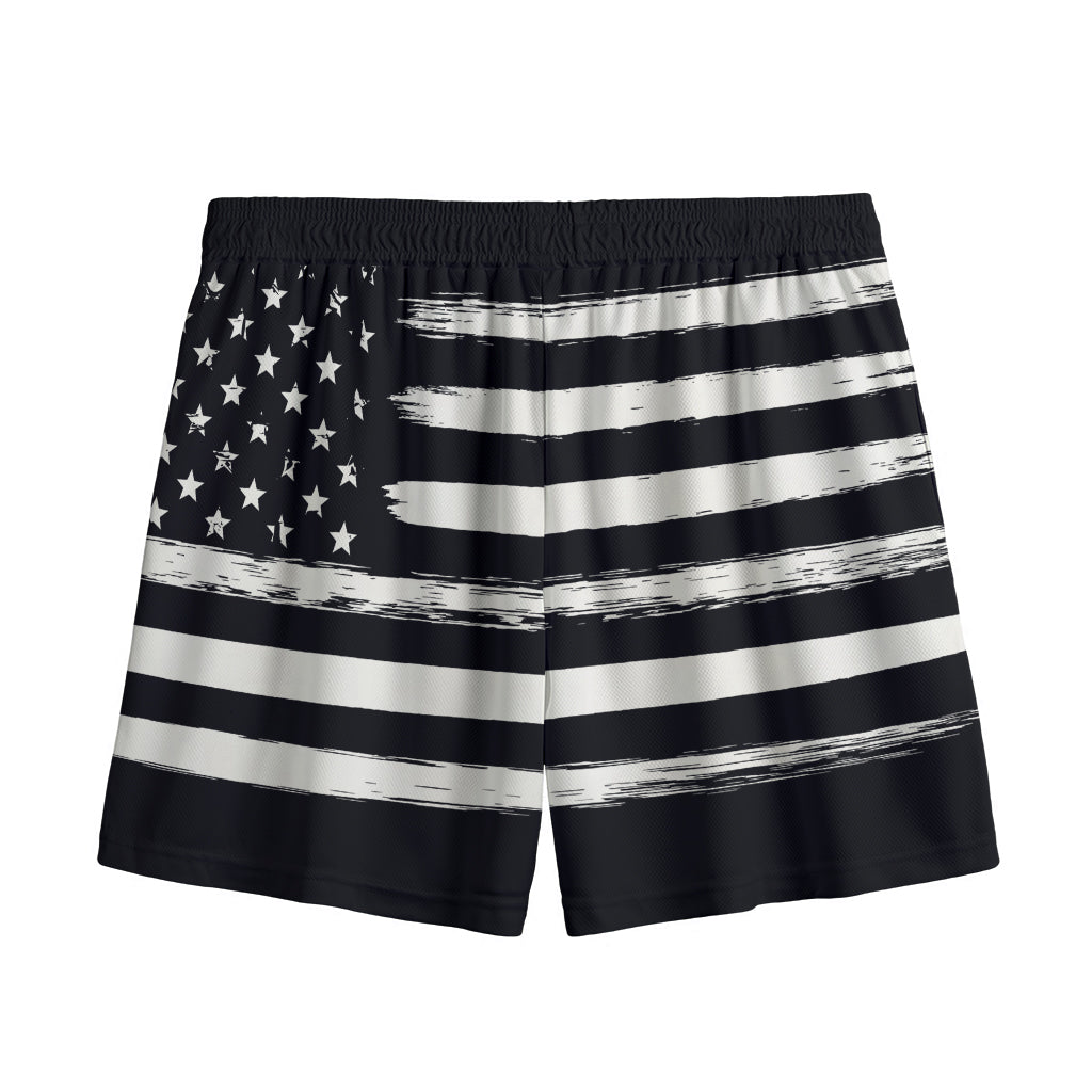 Black And White USA Flag Print Mesh Shorts