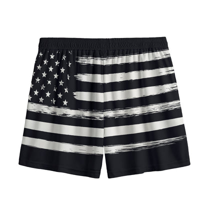 Black And White USA Flag Print Mesh Shorts