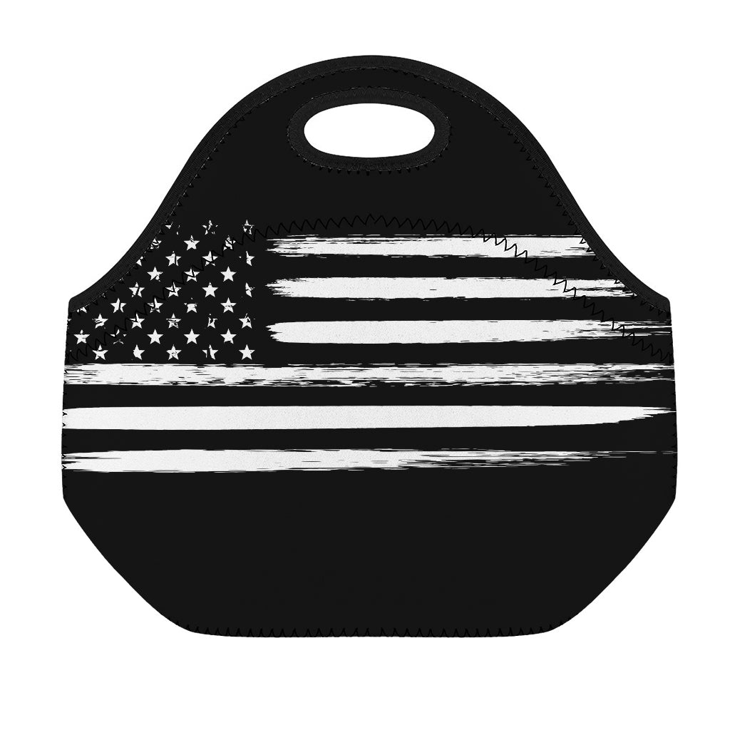 Black And White USA Flag Print Neoprene Lunch Bag