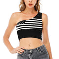 Black And White USA Flag Print One Shoulder Crop Top