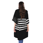 Black And White USA Flag Print Open Front Beach Cover Up