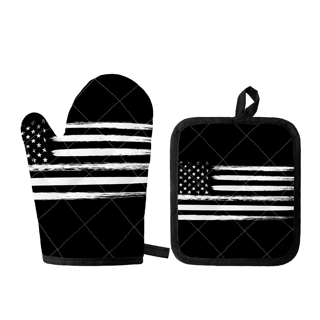 Black And White USA Flag Print Oven Mitt And Pot Holder Set