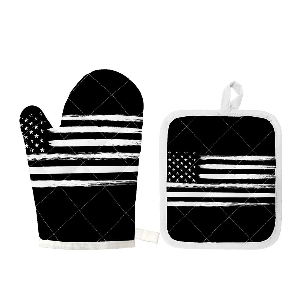 Black And White USA Flag Print Oven Mitt And Pot Holder Set