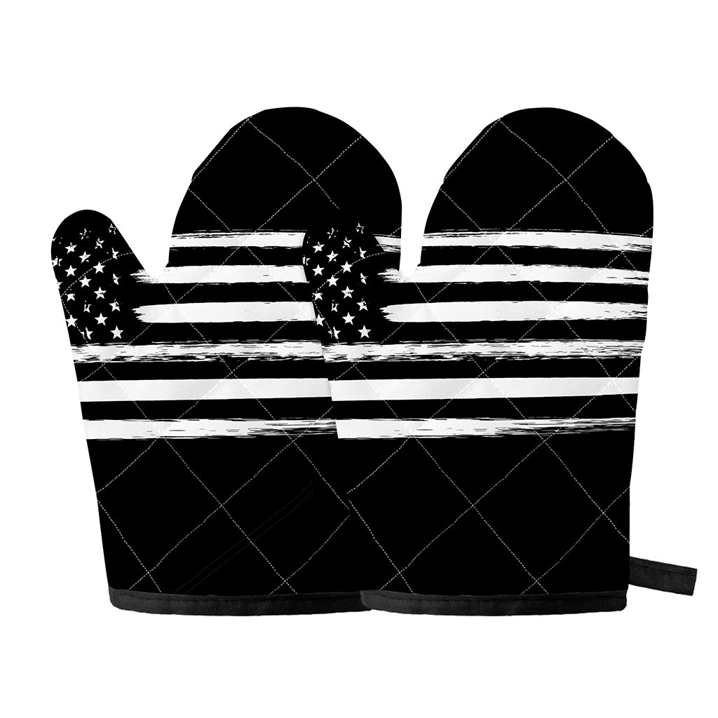 Black And White USA Flag Print Oven Mitts