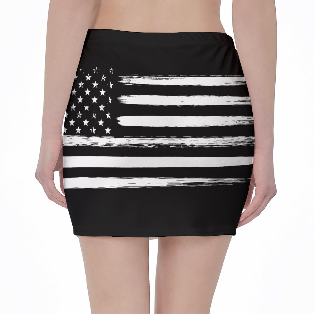 Black And White USA Flag Print Pencil Mini Skirt