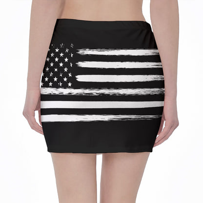 Black And White USA Flag Print Pencil Mini Skirt